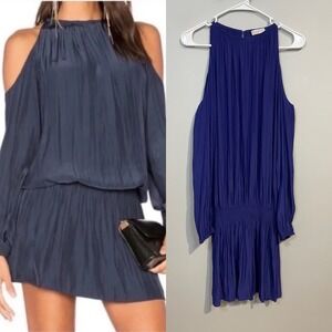 Ramy Brook Lauren Cold Shoulder Smocked Mini Dress In Royal Purple Size Medium